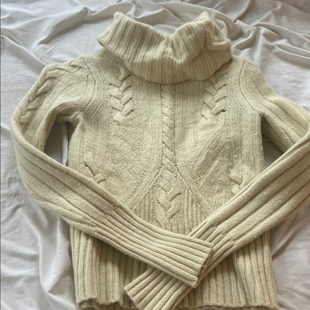 Cream Cable Knit Turtleneck Sweater